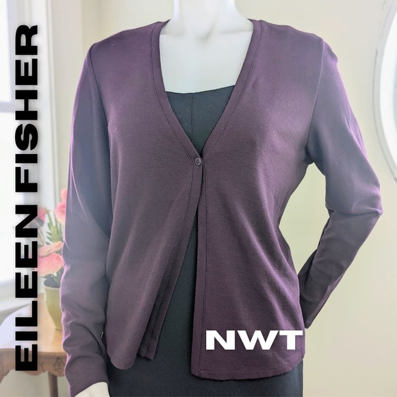 Eileen Fisher Sweaters - Eileen Fisher Cardigan Jacket Lightweight Knit V-Neck Sangria Purple Size Medium